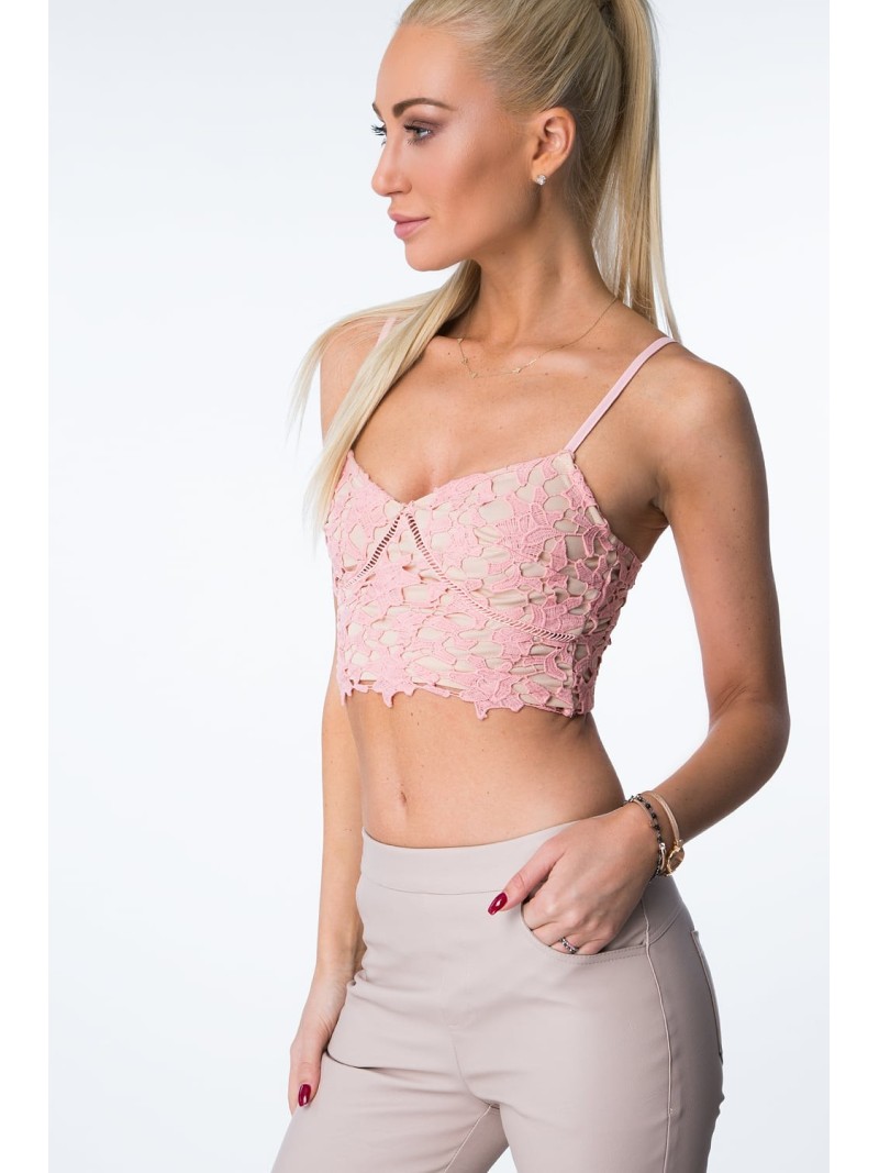 Short lace top, powder pink ZZ273 - Online store - Boutique